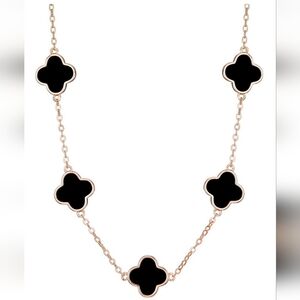 Adornia, Rose Gold Tone Necklace with Black Clover Accents, NWT